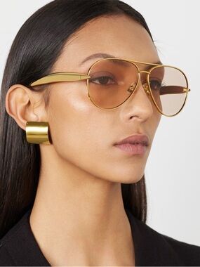 Bottega Veneta Sardine 64MM Pilot Sunglasses in Gold Amber